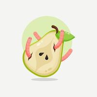 Worm eating fresh pear cartoon illustration vector