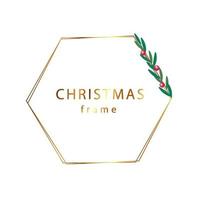 Gold christmas frame with branch vector