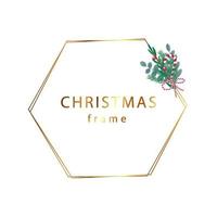 Gold christmas frame with tree bouquete vector