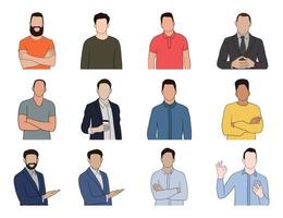 Isolated Young handsome man set in different poses on white background illustration vector