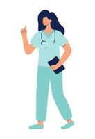 Vector medical icon doctor with folder points a finger consultation. Image Doctor with stethoscope. Illustration Medic people avatar in a flat style