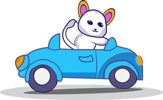 Cute cat driving car cartoon character vector