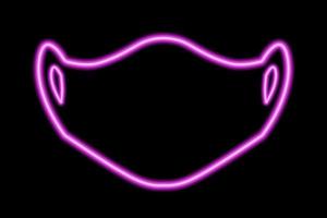 The silhouette of a medical mask on a black background. Pink line in neon style vector