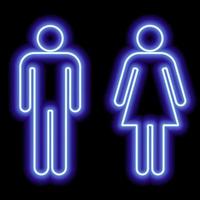 Neon blue symbol of the WC toilet male female on black background. Icon illustration vector