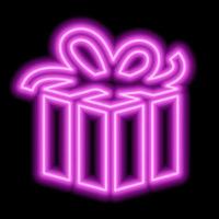 caja de contorno de neón rosa con regalo y lazo de cinta vector