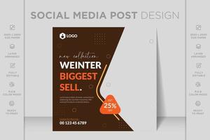 Flat illustration biggest winter sale social media post web banner design template vector