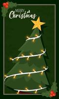 Vertical merry christmas invitational card with tree Vector illustration