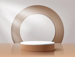 podio del cilindro sobre fondo de madera circular. podio marrón y blanco brillante para productos de maqueta, escenario para exhibición, exhibición de promoción. ilustración vectorial vector