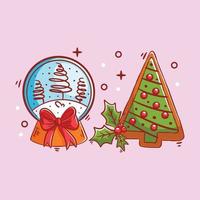 Gingerbread and snow crystal ball design for christmas vector