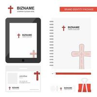 Cross Business Logo Tab App Diary PVC Employee Card and USB Brand Stationary Package Design Vector Template