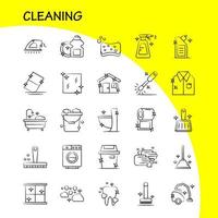 Cleaning Hand Drawn Icons Set For Infographics Mobile UXUI Kit And Print Design Include Brush Brushing Clean Scrub Plunger Restroom Toilet Tool Icon Set Vector