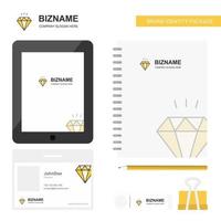 Diamond Business Logo Tab App Diary PVC Employee Card and USB Brand Stationary Package Design Vector Template