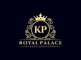 Letter KP Antique royal luxury victorian logo with ornamental frame. vector