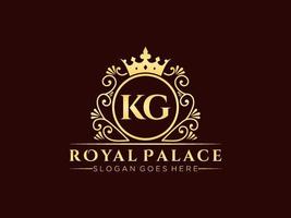 Letter KG Antique royal luxury victorian logo with ornamental frame. vector