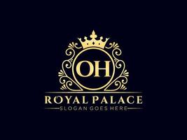 Letter OH Antique royal luxury victorian logo with ornamental frame. vector