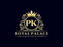 Letter PK Antique royal luxury victorian logo with ornamental frame. vector