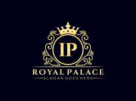 Letter IP Antique royal luxury victorian logo with ornamental frame. vector