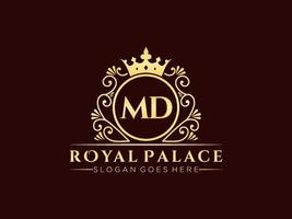 Letter MD Antique royal luxury victorian logo with ornamental frame. vector