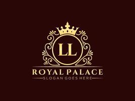 Letter LL Antique royal luxury victorian logo with ornamental frame. vector