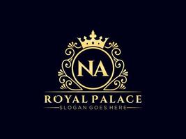 Letter NA Antique royal luxury victorian logo with ornamental frame. vector