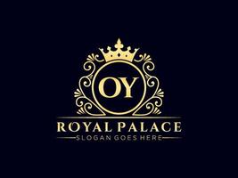 Letter OY Antique royal luxury victorian logo with ornamental frame. vector