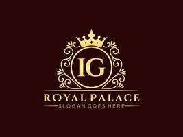 Letter IG Antique royal luxury victorian logo with ornamental frame. vector