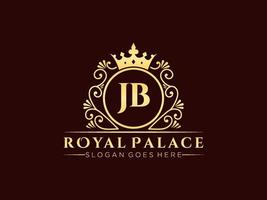 Letter JB Antique royal luxury victorian logo with ornamental frame. vector