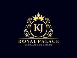 Letter KJ Antique royal luxury victorian logo with ornamental frame. vector