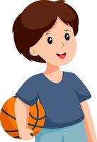 niño pequeño con ilustración de diseño de personajes de baloncesto vector