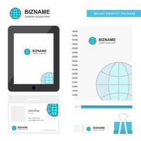 Globe Business Logo Tab App Diary PVC Employee Card and USB Brand Stationary Package Design Vector Template