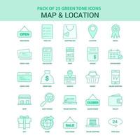 25 mapa verde y conjunto de iconos de ubicación vector