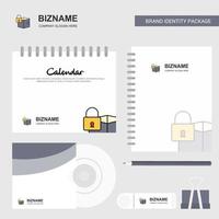 Locked box Logo Calendar Template CD Cover Diary and USB Brand Stationary Package Design Vector Template