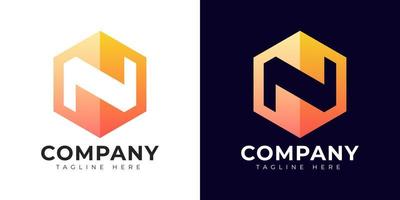 Modern gradient style letter n logo template. N letter design vector with colorful creative hexagon sign.