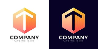 Modern gradient style letter t logo template. T letter design vector with colorful creative hexagon sign.