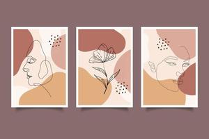 set of line art woman and floral printable,modern portrait boho style illustration vector