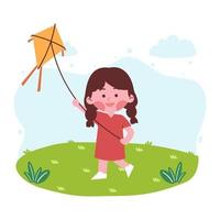 Girl Playing kite vector