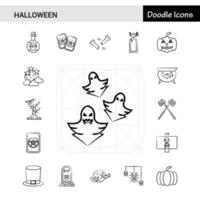 Set of 17 Halloween handdrawn icon set vector