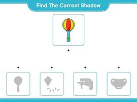 Find the correct shadow. Find and match the correct shadow of Baby Rattle. Educational children game, printable worksheet, vector illustration