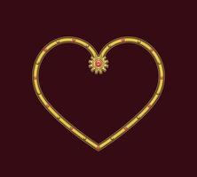 Heart shaped golden frame in steampunk style decorated with red gemstones, gear, rivets vector