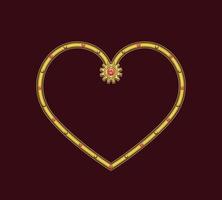 Heart shaped golden frame in steampunk style decorated with red gemstones, gear, rivets vector