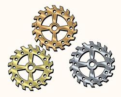 Gold, brass, copper, steel gears in retro style. Good for decoration in steampunk style. Vector. vector