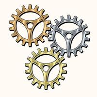 Gold, brass, copper, steel gears in retro style. Good for decoration in steampunk style. Vector. vector