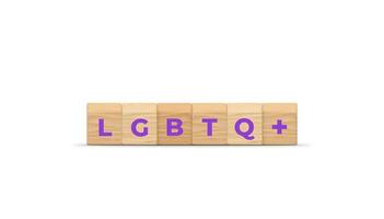 Wooden cubes with the letters LGBTQ. The concept of lesbians, gays, bisexuals, transgender, transsexuals, queer people, intersex, asexuals, pansexuals. 3D illustration. photo