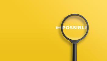 Magnifier focuses on the possible side of the word impossible. Possible motivational inspirational concept. 3D illustration. photo