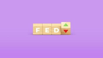 FED wooden cube block with up down arrow for interest rate increase and decrease concept. 3D illustration. photo