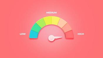 Risk Management, Arrow point scale speed high status red speedometer icon Performance, pointer rating risk levels, meter, tachometer on red background. photo