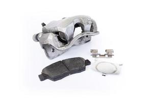 Standard brake caliper of car brake pad and lock part in white background photo
