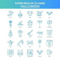 paquete de iconos de halloween futuro verde y azul de 25 vector