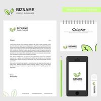 Leafs Business Letterhead Calendar 2019 and Mobile app design vector template