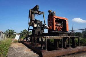 Sangatta, East Kalimantan, Indonesia, 2020 - A pumpjack is the overground drive for a reciprocating piston pump in an oil well. photo